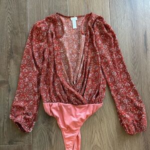 Floral Red and Pink Women's Bodysuit size S